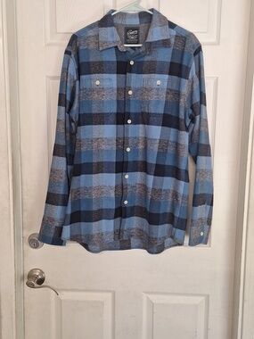 Grayers Blue Gray Jaspe Check Flannel Men Large